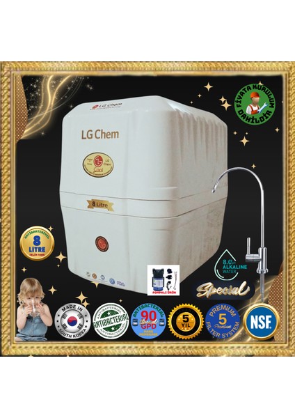 Lg Chem Cool Pompalı Montaj Dahil Gümüş Iyon Tatlandırıcılı 90 Gpd Nano Membranlı Suv 304 Kalite Krom Musluklu Su Arıtma Cihazı