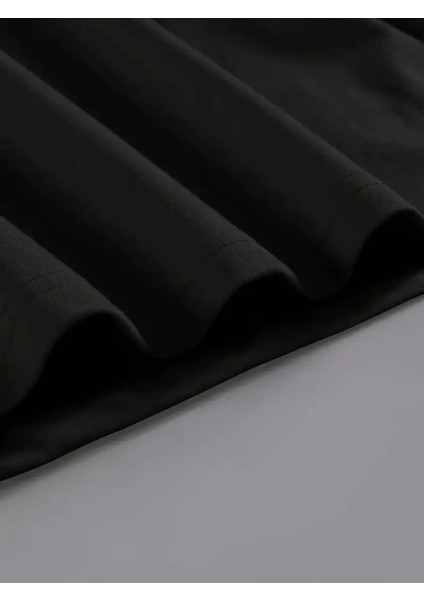 Baskılı Oversize Bisiklet Yaka T-Shirt - Siyah