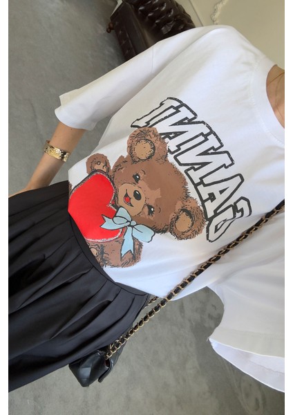 Ayıcık Baskılı Tshirt- Beyaz fiyatları