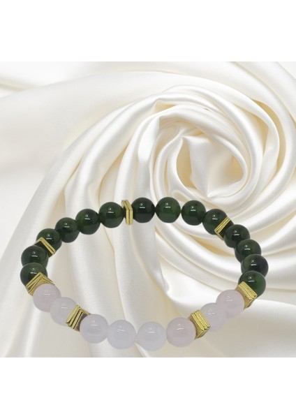 Dilhan's Dsgn Vuca Özel Tasarım Doğal Taş Bileklik –apatit,pembe Kuars | Altın Kaplama Çelik Şık ve Zarif Enerji Bilekliği’’