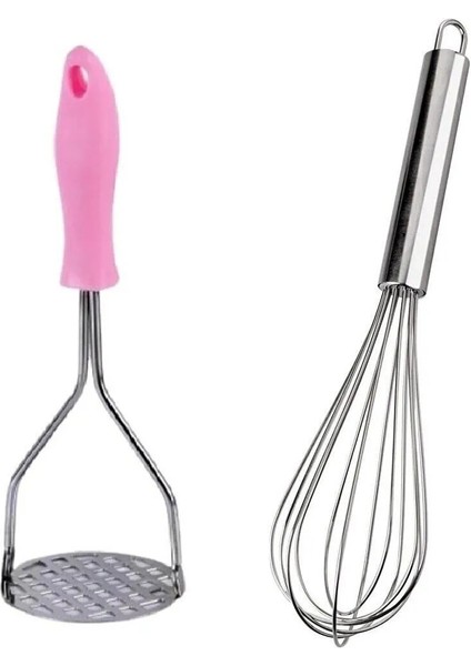 Yumurta Çırpıcı ve Renkli Saplı Metal Patates Ezici