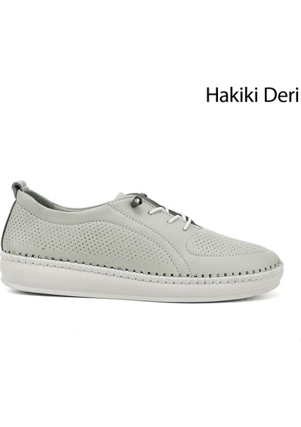 Kadın Su Yeşili Lastik Bağcıklı Hakiki Deri Comfort Ayakkabı