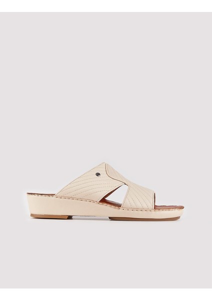 Hakiki Deri Bej Erkek Terlik