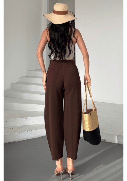 Kadın Balon Pantolon, Beli Lastikli Şalvar Model Krep Balon Pantolon