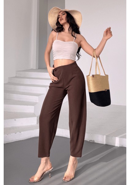 Kadın Balon Pantolon, Beli Lastikli Şalvar Model Krep Balon Pantolon