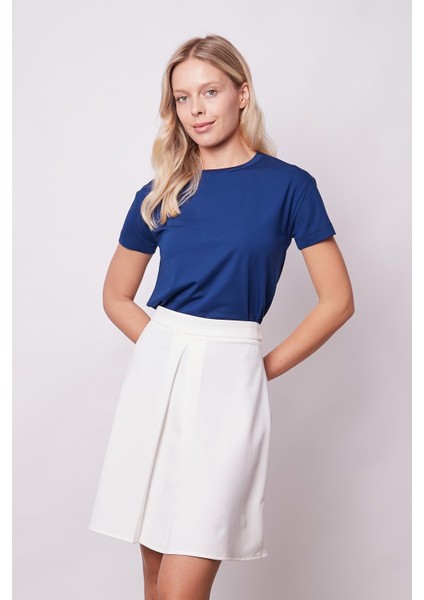 Kadın Sıfır Yaka Kırışmaz Span Karışımlı Şık Kısa Kol Likralı T-Shirt Bluz-Lacivert fiyatları