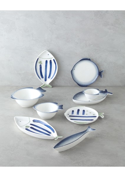 Marinique Porselen Pasta Tabağı 23 cm Mavi-Yeşil