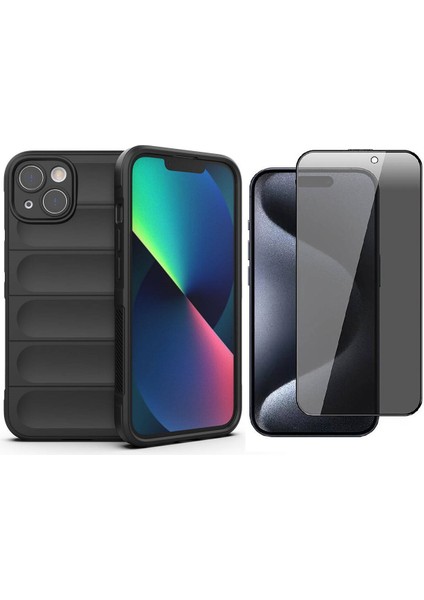 iPhone 13 Kılıf Esnek TPU Oyuklu Arka Yüzey Tasarımlı Zore Etnik Silikon Kapak + Hayalet Ekran Koruyucu