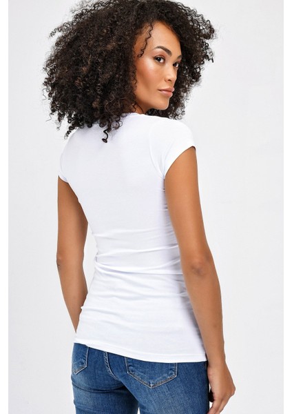 V Yaka Kısa Kol Body -Beyaz fiyatları