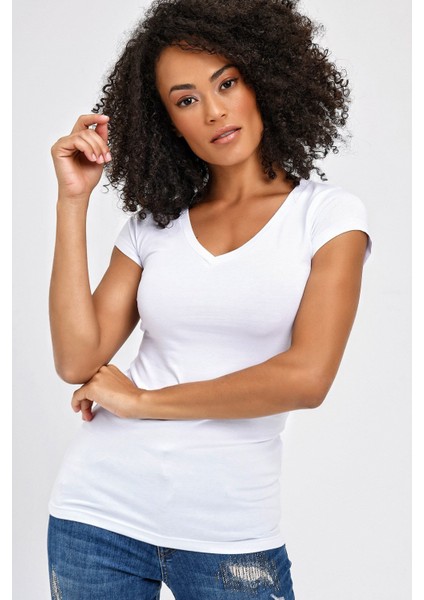 V Yaka Kısa Kol Body -Beyaz modelleri