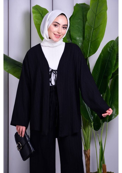 Bağcık Detaylı Pantolonlu Kimono Takım