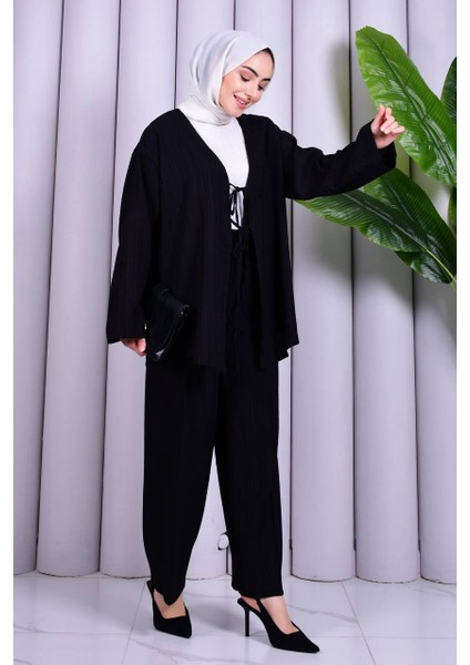 Bağcık Detaylı Pantolonlu Kimono Takım