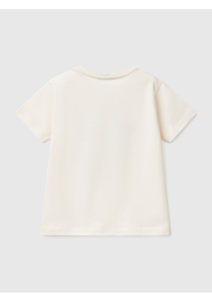 Erkek Çocuk Baskılı Tshirt 1-6 Yaş Ekru