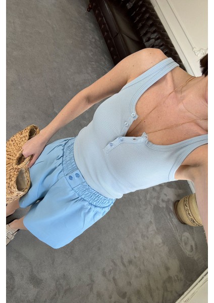 Kalın Askılı Düğmeli Premium Atlet- Mavi fiyatları