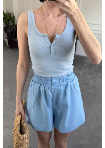 Kalın Askılı Düğmeli Premium Atlet- Mavi modelleri