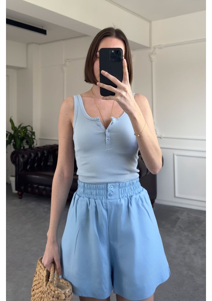 Kalın Askılı Düğmeli Premium Atlet- Mavi fırsatları