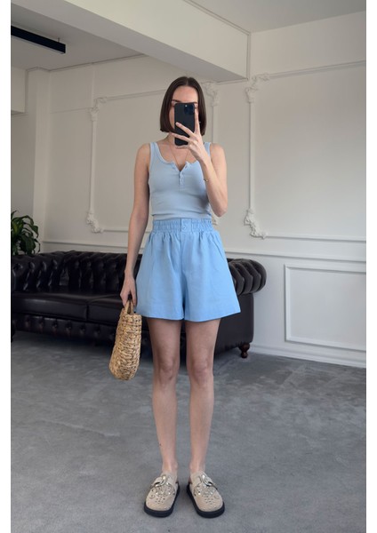 Kalın Askılı Düğmeli Premium Atlet- Mavi indirimleri