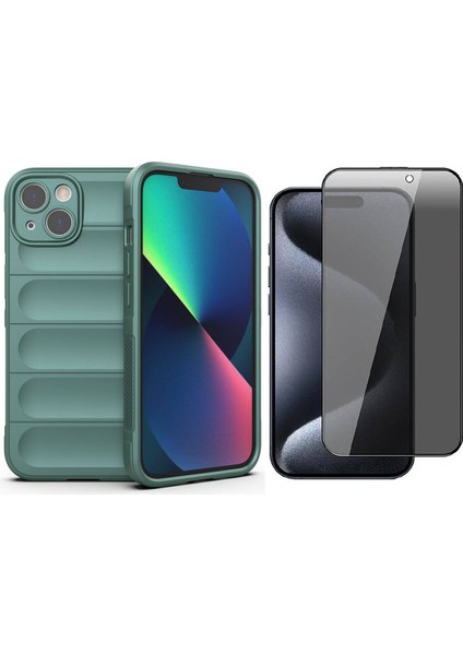 iPhone 13 Kılıf Esnek TPU Oyuklu Arka Yüzey Tasarımlı Zore Etnik Silikon Kapak + Hayalet Ekran Koruyucu