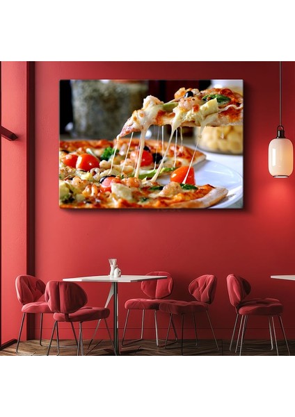 Peynirli Pizza - Uzayan Mozarella ve Taze Malzemeli Kanvas Tablo