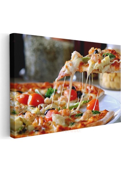 Peynirli Pizza - Uzayan Mozarella ve Taze Malzemeli Kanvas Tablo