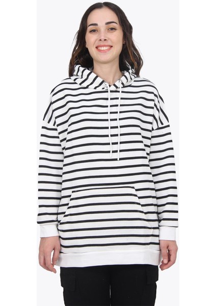 5041 Çizgili Kapşonlu Tunik