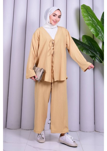Bağcık Detaylı Pantolonlu Kimono Takım