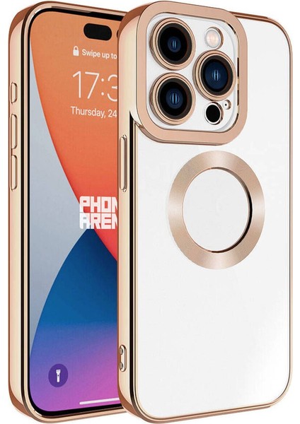 Apple iPhone 15 Pro Kılıf Tek Kamera Çerçeveli Renkli Kenarlı Logo Yeri Açık Şeffaf Silikon Rose Gold