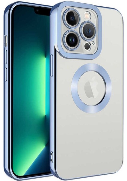 Apple iPhone 11 Pro Max Kılıf Logo Yeri Açık Kamera Lens Korumalı Renkli Kenarlı Şeffaf Silikon Sierra Mavi
