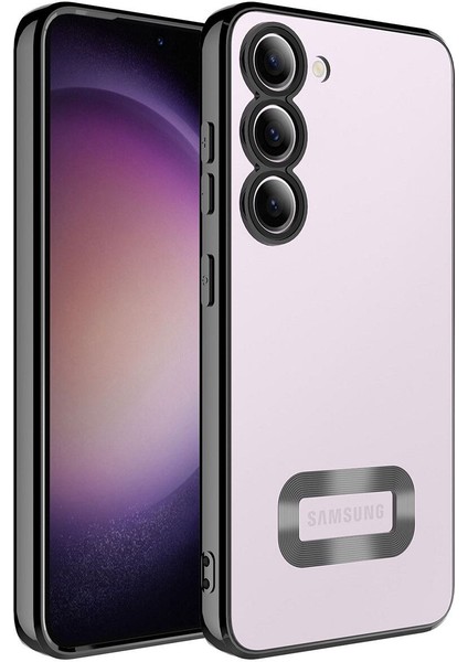 Samsung Galaxy S23 Plus Kılıf Logo Yeri Açık Kamera Lens Korumalı Renkli Kenarlı Şeffaf Silikon Siyah