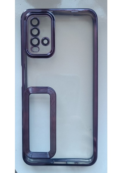 Xiaomi Redmi 9t Kılıf Logo Yeri Açık Kamera Lens Korumalı Renkli Kenarlı Şeffaf Silikon
