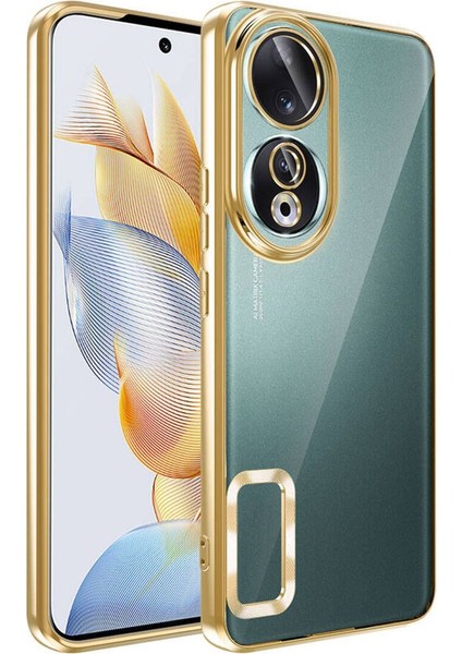 Huawei Honor 90 Kılıf Logo Yeri Açık Kamera Lens Önü Korumalı Renkli Kenarlı Şeffaf Silikon