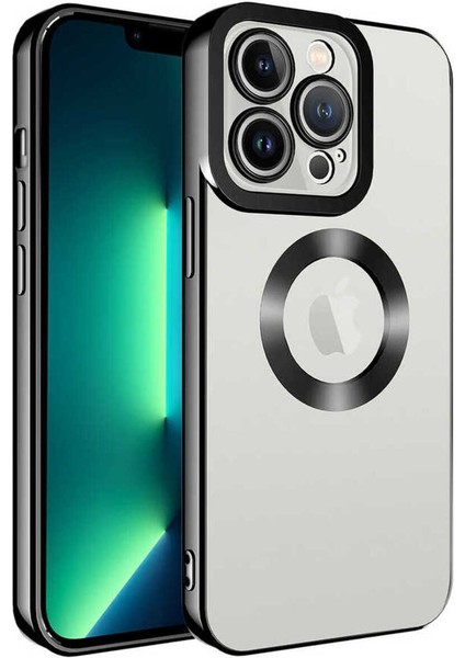 Apple iPhone 11 Pro Max Kılıf Logo Yeri Açık Kamera Lens Korumalı Renkli Kenarlı Şeffaf Silikon Siyah