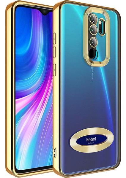 Xiaomi Redmi Note 8 Pro Kılıf Logo Yeri Açık Kamera Lens Korumalı Renkli Kenarlı Şeffaf Silikon Gold