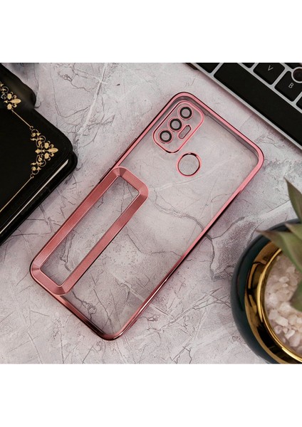 Tecno Spark 7t Kılıf Logo Yeri Açık Kamera Lens Korumalı Renkli Kenarlı Şeffaf Silikon