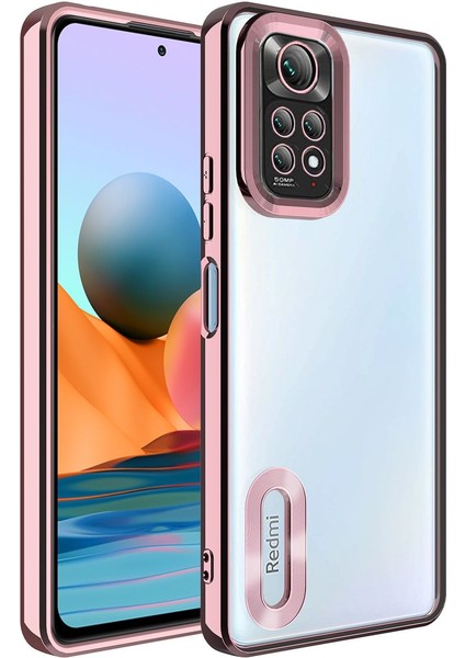 Xiaomi Redmi Note 11 Global Kılıf Logo Yeri Açık Kamera Lens Korumalı Renkli Kenarlı Şeffaf Silikon Rose Gold