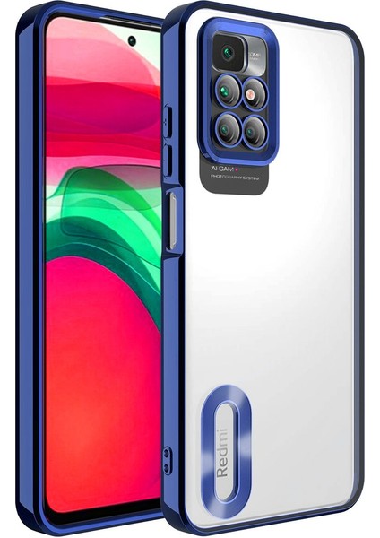 Xiaomi Redmi 10 Kılıf Logo Yeri Açık Kamera Lens Korumalı Renkli Kenarlı Şeffaf Silikon Lacivert