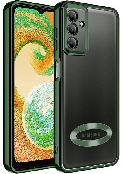 Samsung Galaxy A54 Kılıf Logo Yeri Açık Kamera Lens Korumalı Renkli Kenarlı Şeffaf Silikon Koyu Yeşil