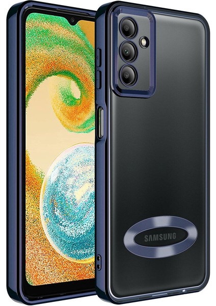 Samsung Galaxy A54 Kılıf Logo Yeri Açık Kamera Lens Korumalı Renkli Kenarlı Şeffaf Silikon Lacivert