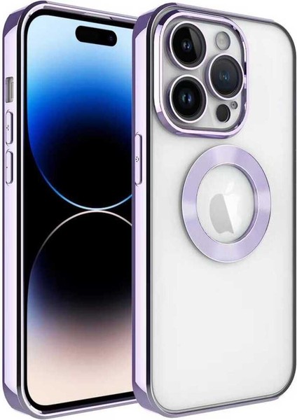 Apple iPhone 12 Pro Max Kılıf Logo Yeri Açık Kamera Lens Korumalı Renkli Kenarlı Şeffaf Silikon Lila