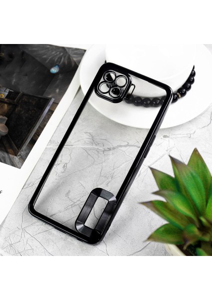Oppo Reno 4 Lite Kılıf Logo Yeri Açık Kamera Lens Korumalı Renkli Kenarlı Şeffaf Silikon
