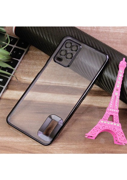 Oppo A54 Kılıf Logo Yeri Açık Kamera Lens Korumalı Renkli Kenarlı Şeffaf Silikon