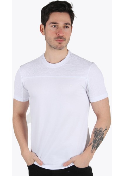 3753 Oxford Parçalı O Yaka T-Shirt