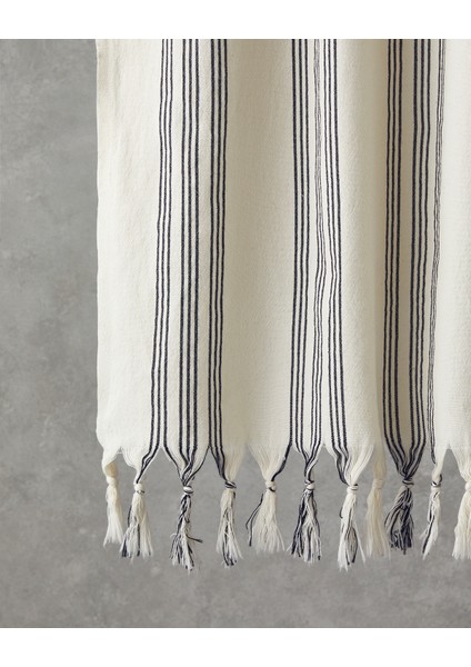Bohem Line Pamuklu Peştamal 90X150 cm Açık Bej-Koyu Lacivert