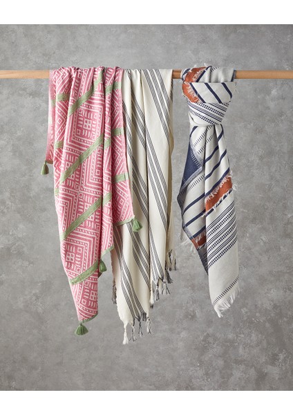 Bohem Line Pamuklu Peştamal 90X150 cm Açık Bej-Koyu Lacivert