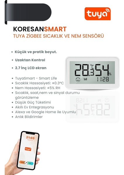 Tuya Zigbee Sıcaklık ve Nem Sensörü