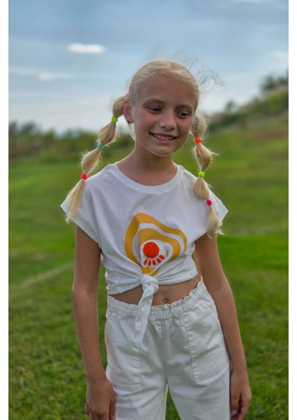 Minojoy Ekru Baskılı Pamuklu Kız Çocuk Tshirt fiyatları