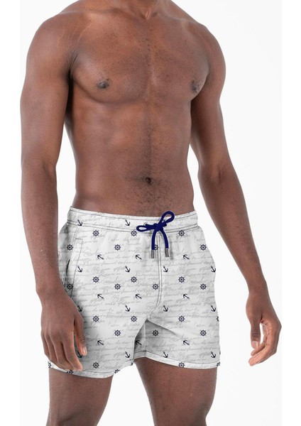 Su Itici Özellikli Dijital Baskılı Erkek Plaj Deniz Şort Mayo - 0204-BEYAZ fiyatları