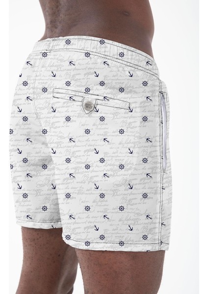 Su Itici Özellikli Dijital Baskılı Erkek Plaj Deniz Şort Mayo - 0204-BEYAZ modelleri