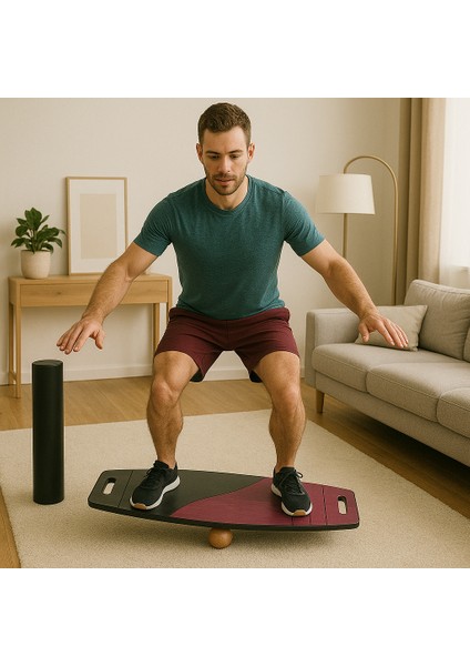 Siyah/kırmızı Denge Tahtası Balance Roller Board Çift Fonksiyonlu Sörf Eğitim Tahtası Kaykay Eğitim Tahtası