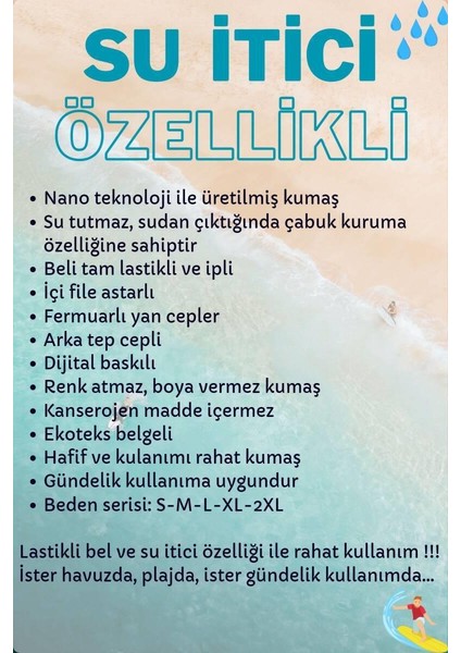 Su Itici Özellikli Dijital Baskılı Erkek Plaj Deniz Şort Mayo - 261